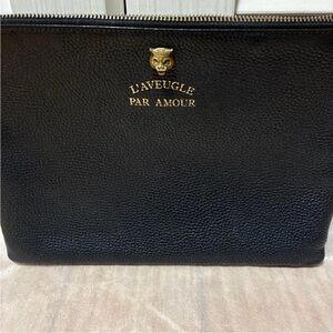 Gucci Black Leather Clutch with Gold Details